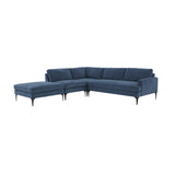 TOV Furniture Serena Velvet Large LAF Chaise Sectional with Black Legs Blue 