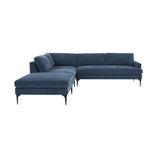 TOV Furniture Serena Velvet Large LAF Chaise Sectional with Black Legs Blue 