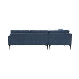 TOV Furniture Serena Velvet Large LAF Chaise Sectional with Black Legs Blue 