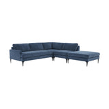 TOV Furniture Serena Velvet Large RAF Chaise Sectional with Black Legs Blue 