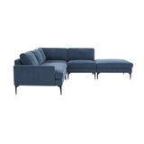 TOV Furniture Serena Velvet Large RAF Chaise Sectional with Black Legs Blue 