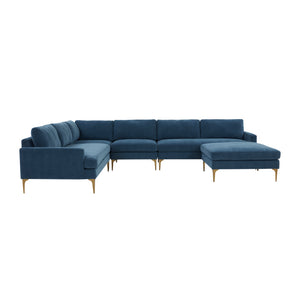 TOV Furniture Serena Velvet Large Chaise Sectional Blue 