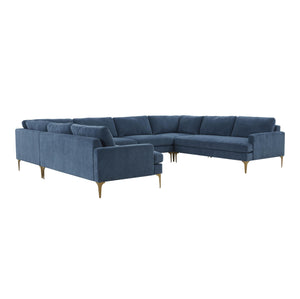 TOV Furniture Serena Velvet U-Sectional Blue 