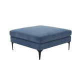 TOV Furniture Serena Velvet Ottoman with Black Legs Blue 