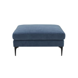 TOV Furniture Serena Velvet Ottoman with Black Legs Blue 