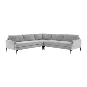 TOV Furniture Serena Gray Velvet L-Sectional with Black Legs Grey 