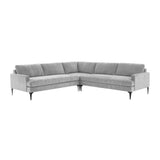 TOV Furniture Serena Gray Velvet L-Sectional with Black Legs Grey 