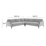 TOV Furniture Serena Gray Velvet L-Sectional with Black Legs Grey 