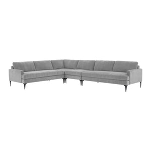 TOV Furniture Serena Gray Velvet Large L-Sectional with Black Legs Grey 