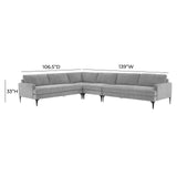 TOV Furniture Serena Gray Velvet Large L-Sectional with Black Legs Grey 