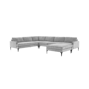 TOV Furniture Serena Gray Velvet Large Chaise Sectional with Black Legs Grey 