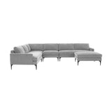 TOV Furniture Serena Gray Velvet Large Chaise Sectional with Black Legs Grey 