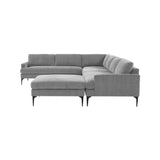 TOV Furniture Serena Gray Velvet Large Chaise Sectional with Black Legs Grey 