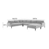 TOV Furniture Serena Gray Velvet Large Chaise Sectional with Black Legs Grey 