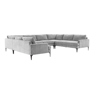 TOV Furniture Serena Gray Velvet U-Sectional with Black Legs Grey 