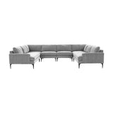 TOV Furniture Serena Gray Velvet U-Sectional with Black Legs Grey 