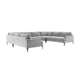 TOV Furniture Serena Gray Velvet U-Sectional with Black Legs Grey 