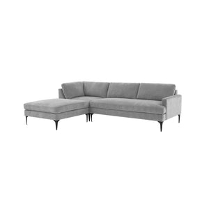 TOV Furniture Serena Gray Velvet LAF Chaise Sectional with Black Legs Grey 