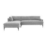 TOV Furniture Serena Gray Velvet LAF Chaise Sectional with Black Legs Grey 