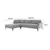 TOV Furniture Serena Gray Velvet LAF Chaise Sectional with Black Legs Grey 