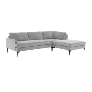 TOV Furniture Serena Gray Velvet RAF Chaise Sectional with Black Legs Grey 