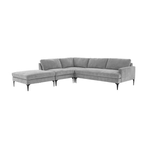 TOV Furniture Serena Gray Velvet Large LAF Chaise Sectional with Black Legs Grey 