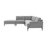 TOV Furniture Serena Gray Velvet Large LAF Chaise Sectional with Black Legs Grey 
