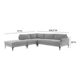 TOV Furniture Serena Gray Velvet Large LAF Chaise Sectional with Black Legs Grey 