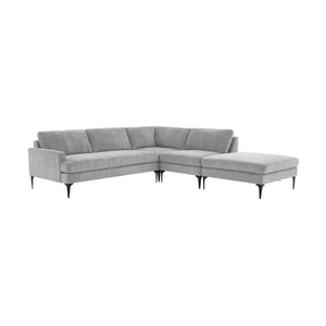 TOV Furniture Serena Gray Velvet Large RAF Chaise Sectional with Black Legs Grey 