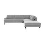 TOV Furniture Serena Gray Velvet Large RAF Chaise Sectional with Black Legs Grey 