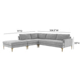 TOV Furniture Serena Gray Velvet Large LAF Chaise Sectional Grey 