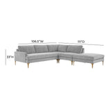 TOV Furniture Serena Gray Velvet Large RAF Chaise Sectional Grey 