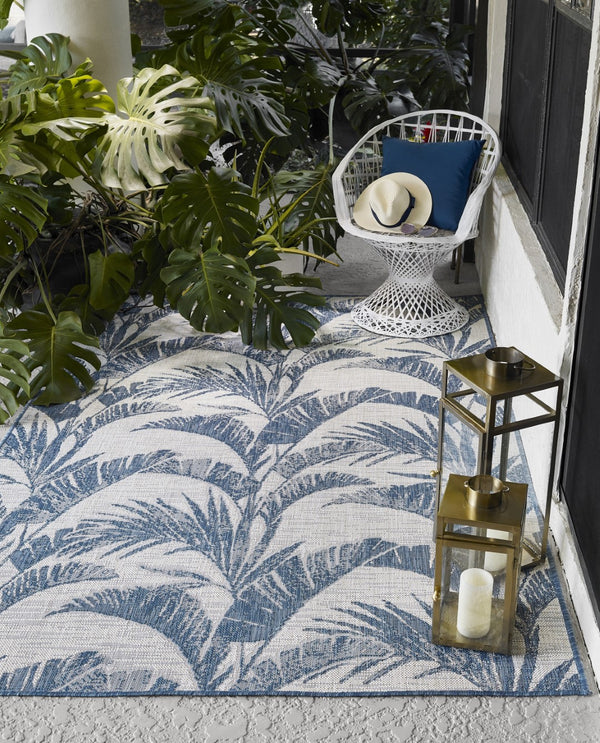 Momeni Riviera RV-01 Machine Made Transitional Floral Indoor/Outdoor Area Rug Blue 9' x 12' RIVRARV-01BLU90C0