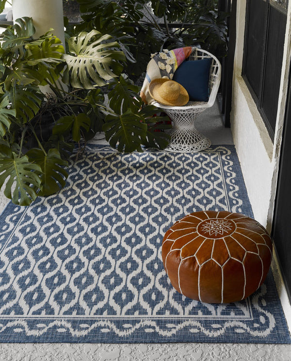 Momeni Riviera RV-02 Machine Made Contemporary Geometric Indoor/Outdoor Area Rug Blue 9' x 12' RIVRARV-02BLU90C0