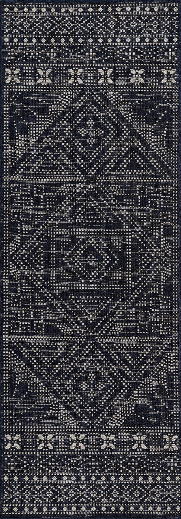 Momeni Riviera RV-03 Machine Made Transitional Tribal Indoor/Outdoor Area Rug Navy 9' x 12' RIVRARV-03NVY90C0