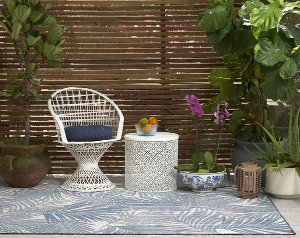 Momeni Riviera RV-04 Machine Made Transitional Floral Indoor/Outdoor Area Rug Blue 9' x 12' RIVRARV-04BLU90C0