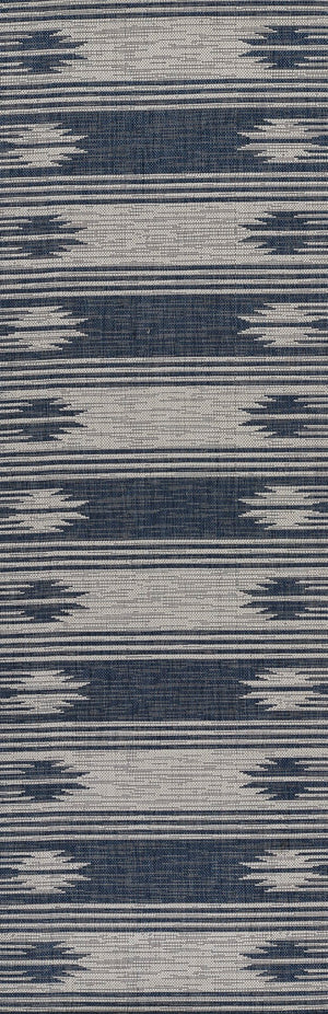 Momeni Riviera RV-07 Machine Made Transitional Geometric Indoor/Outdoor Area Rug Blue 9' x 12' RIVRARV-07BLU90C0