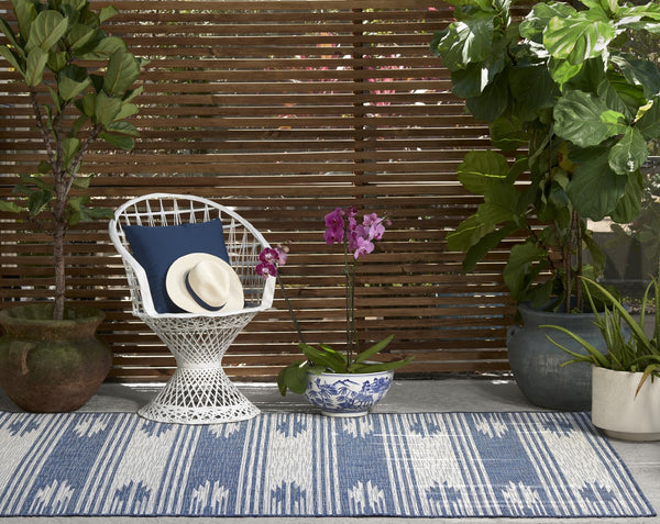 Momeni Riviera RV-07 Machine Made Transitional Geometric Indoor/Outdoor Area Rug Blue 9' x 12' RIVRARV-07BLU90C0