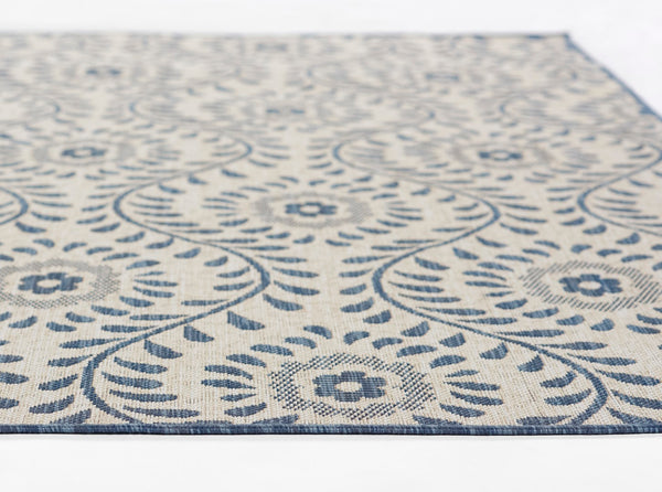 Momeni Riviera RV-09 Machine Made Transitional Floral Indoor/Outdoor Area Rug Blue 9' x 12' RIVRARV-09BLU90C0