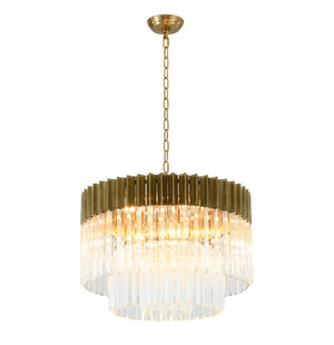 Bethel Brass Chandelier in Stainless Steel & Crystal