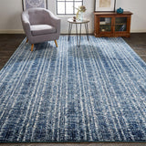 Remmy Coastal Inspired Rug, Striated, Deep Teal Blue, 8ft x 11ft Area Rug