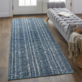 Remmy Coastal Inspired, Striated, Deep Teal Blue, 2ft-10in x 7ft-10in, Runner