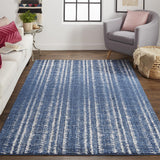 Remmy Coastal Inspired Rug, Striated, Dark Navy Blue, 8ft x 11ft Area Rug