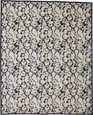 Remmy Abstract Floral Rug, Ivory/Ink/Deep Blue, 8ft x 11ft Area Rug