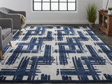 Remmy Coastal Inspired Rug, Crosshatch, Navy Blue, 8ft x 11ft Area Rug