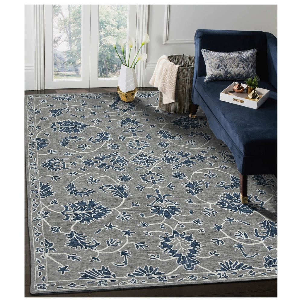 AMER Rugs Romania ROM-1 Hand-Hooked Floral Classic Area Rug Gray 9' x 13'