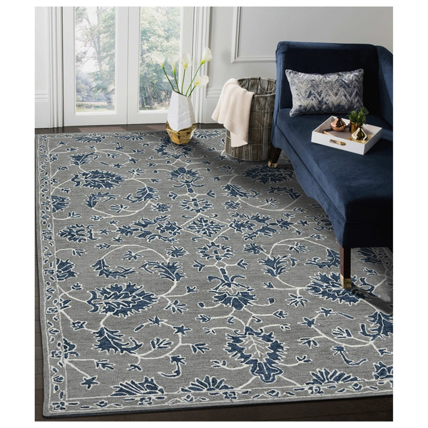 AMER Rugs Romania ROM-1 Hand-Hooked Floral Classic Area Rug Gray 9' x 13'