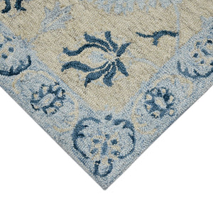 AMER Rugs Romania ROM-2 Hand-Hooked Floral Classic Area Rug Light Blue 9' x 13'