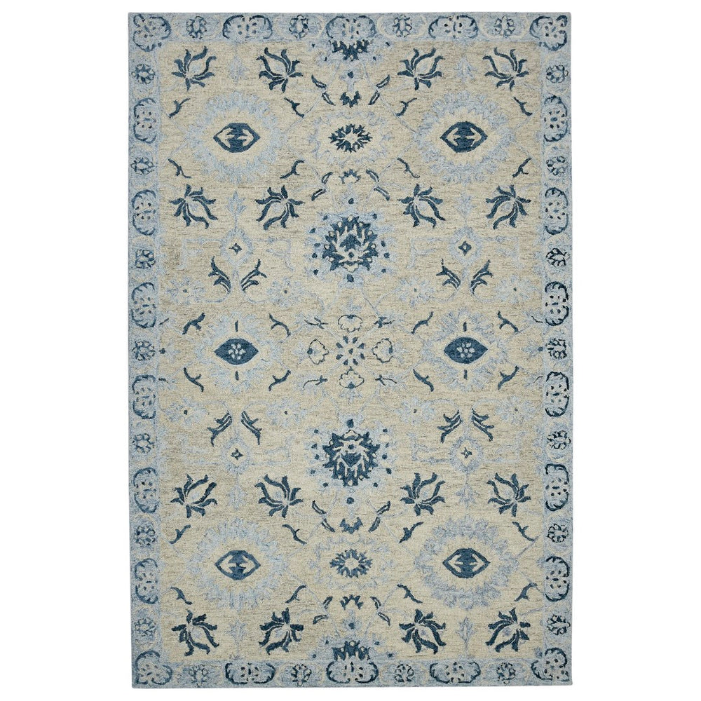 AMER Rugs Romania ROM-2 Hand-Hooked Floral Classic Area Rug Light Blue 9' x 13'