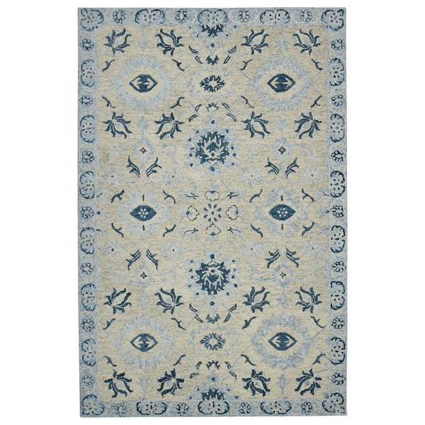 AMER Rugs Romania ROM-2 Hand-Hooked Floral Classic Area Rug Light Blue 9' x 13'